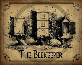 Primitive Bee BeeKeeper Hive Skep Honey Pantry Logo Jpeg Digital File for Crock Jar, Labels, Pillows and more!