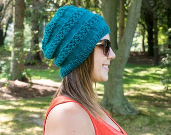 Turquoise Slouchy Knit Hat - Dark Turquoise Vegan Hat - Blue Hat - Hipster Hat - Hippie Hat Womens Tam - Mens Beanie - Gift For Her