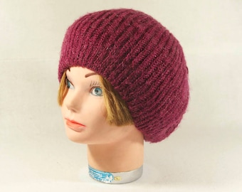 Vintage 80's EVERITT Purple Wool Knit Hat