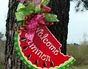 Watermelon Door Hanger, summer door hanger, wreath, hand painted door hanger