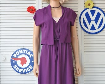 Vintage 70s 80s Womens Semi -Sheer Dress with Matching Jacket Spaghetti Strap Plum Purple Melissa Petites arnel-nylon Disco Juniors Small