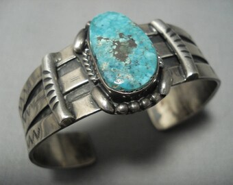 Rare!! Vintage Navajo Old Morenci Turquoise Setrling Silver Bracelet