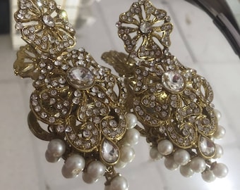 Stunning indian gold and silver stone earrings