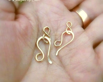 14KT Gold Filled Handmade Clasps, Hammered Hook & Eye Clasp (20-16ga) Petite Sizes for Jewelry Making