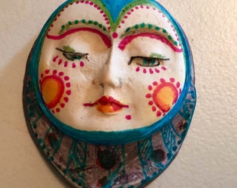clay face jewelry craft supplies mask handmade spirit woman blue mask polymer findings doll parts head mask stripes tribal
