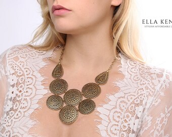 Medina Bib Necklace, Gold Bib Necklace, Gold Statement Necklace, Gold Collar Necklace, Bridal Statement Necklace, Wedding Statement Necklace