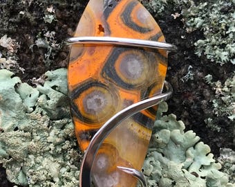 Bumble Bee jasper stone wrapped and hung in sterling silver (18" heavy, Sterling Italian box chain.