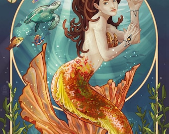 Santa Cruz, California - Mermaid (Art Prints available in multiple sizes)