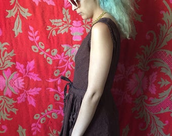Striped Cotton Pinafore Dress in Copper & Black