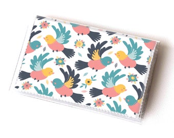 Vinyl Card Holder - Spring Birds / bird wallet, summer wallet, card case, vinyl wallet, women's wallet, small, handmade, cute wallet