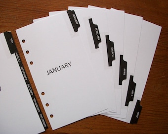 PERSONAL Size Monthly DIVIDERS - 'Black Tabs' #807 - Fits Filofax
