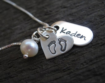 Personalized Hand Stamped Sterling Silver Necklace 10 Tiny Toes