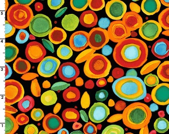 Wild By Nature - Per Yd - Maywood Studio - Kathy Deggendorfer - Bright Circles on Black