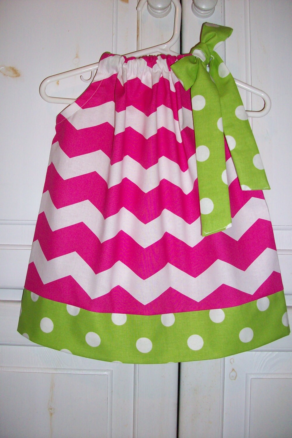 Pillowcase Dress Chevron Dress Hot Pink & Lime Green
