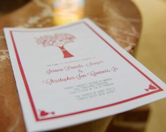 Printable Wedding Program, Heart Tree with Love Birds, Custom Design - Prints on 8.5 x 11