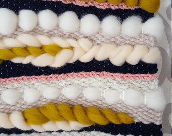 MADE TO ORDER- Blush, Navy, Mustard woven wall hanging - multicoloured weaving