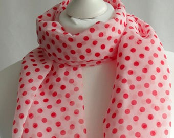 Polka dot scarf, White and red polka dot scarf, Dot print, scarf, Scarf for her, Lightweight scarf, Fashion scarf, Shawl