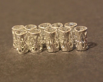 30 Micro Silver Dreadlock Beads Cuffs - DREAD Hair Beads 5mm Hole (3/16 Inch) & FREE Tibetan Silver Bead