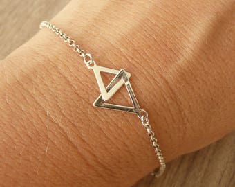 Sterling Silver Geometric Bracelet, Two Triangles Bracelet, Gold Geometric Bracelet, Minimalist Bracelet, 925 Sterling Silver Jewelry