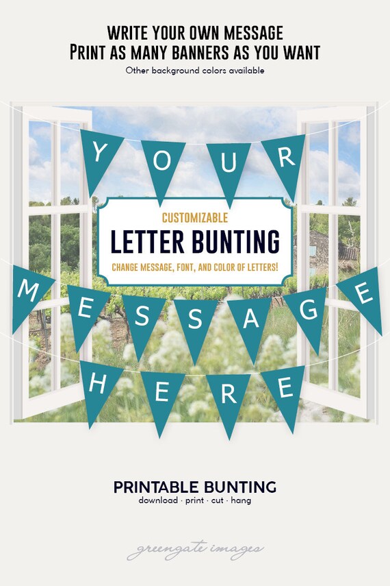 turquoise letter banner bunting printable editable banner