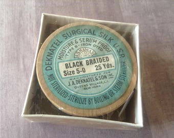 Vintage Deknatel surgical silk, black braided, size 5-0, 25 yds, NOS, silk thread, fly fishing lures,
