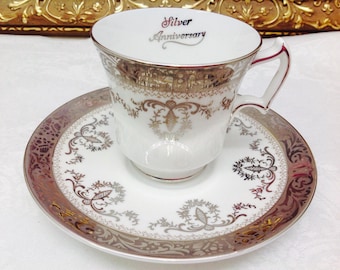 Royal Chelsea 25th Anniversary teacup and saucer