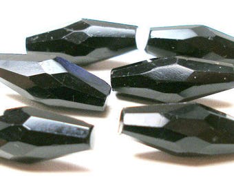1800s Black glass buttons, Victorian spindle buttons, set of 6 matching.