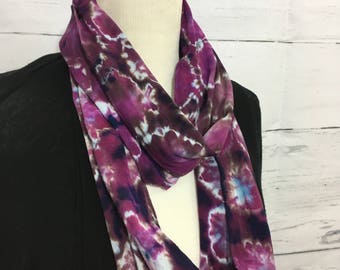 Purple Burst Tie Dye Circular Infinity Scarf in Light Jersey Cotton