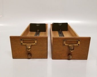 Vintage Card Catalog Library Wooden Drawers Index Card Filing Cabinet Index Drawer Decor