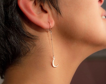 Rose Gold Crescent Moon Earrings Crescent Moon Dangle Earrings Gold plated Sterling Silver Statement Earrings lunar earrings