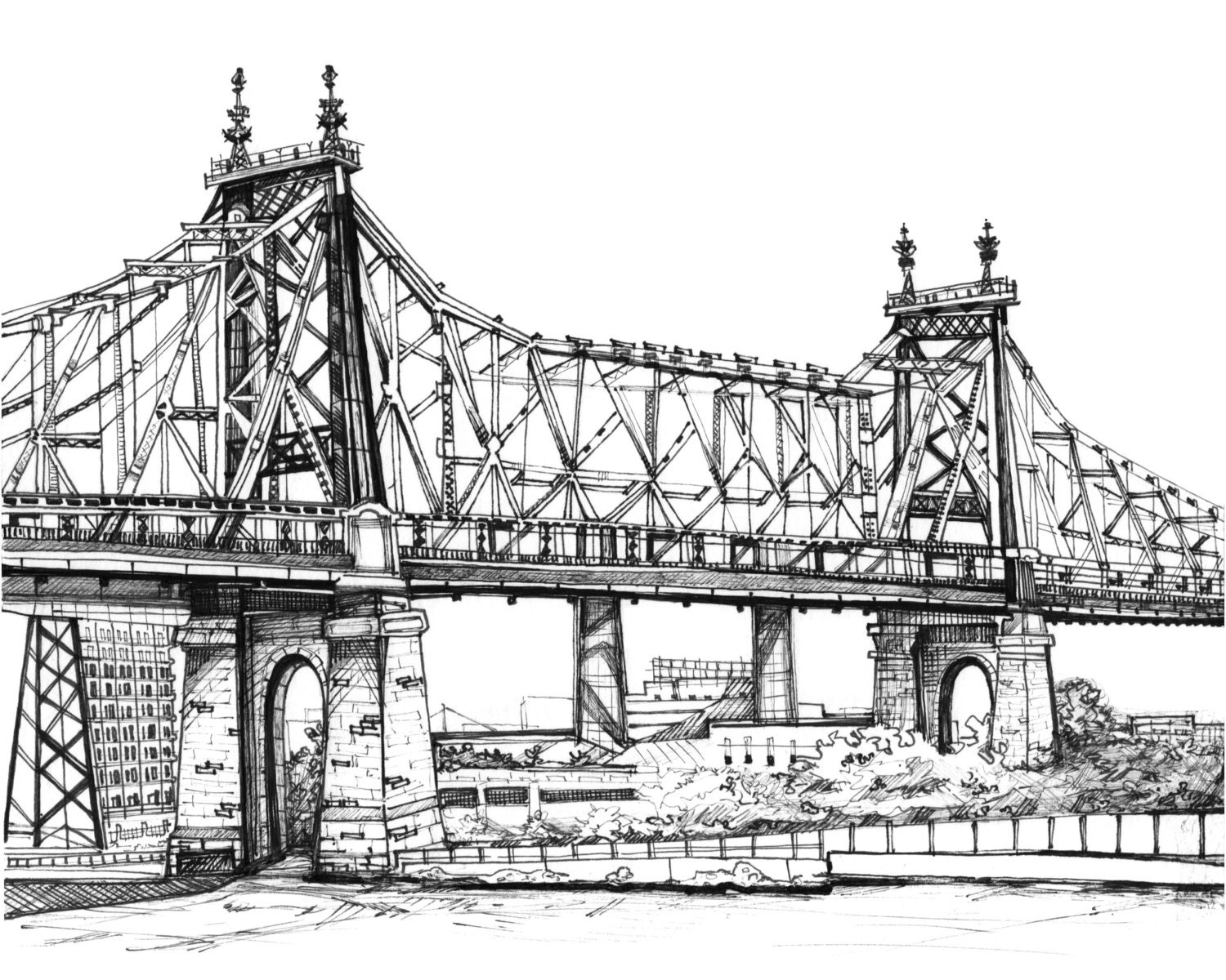 Cute Drawings Or Sketches Cities And Bridges for Adult