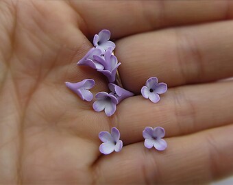 Small lilac polymer clay flowers, 20 psc, Polymer clay flower bead, Polymer clay beads