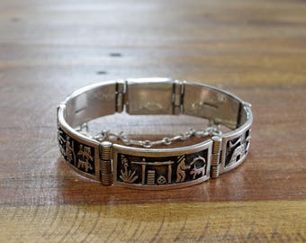 Sterling Silver Southwest Story Teller Link Bracelet