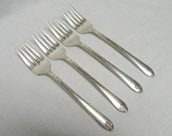 Wm Rogers Silverplate Forks, Exquisite 1940 - Set of 4 Salad Forks - Flatware Replacements, Holiday Flatware, Tea Parties, Craft Lot