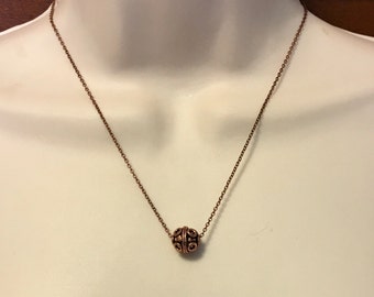 Floating Antique Copper Ball Necklace on 18 Inch Copper Chain with Wire Wrapped Swarovski Crystals on Each End Previously 25 Dollars ON SALE