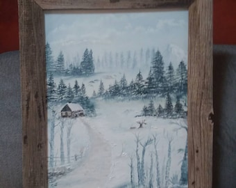 Oil painting of scenic snow scene