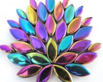 Purple Blue Green Metallic Iridescent Glazed Ceramic Petal Leaves Colorful Mix (35-40)//Mosaic Supplies//Mosaic Pieces//Crafts//Mosaic Tiles