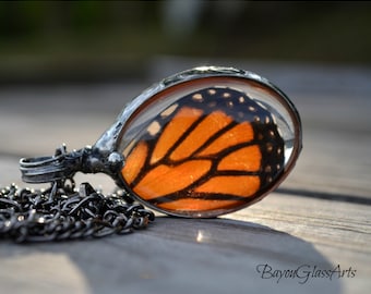 Real Monarch Butterfly Pendant, Stained Glass Jewelry, Real Butterfly Wing Necklace, Butterfly Jewelry, Pendant Butterfly Wing (2294)