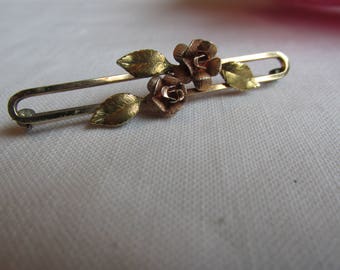 Bar Pin - Krementz - Rose Brooch - Valentine Gift - Vintage