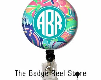 Badge Reel, Name Tag, Badge Clip, Badge Holder, Retractable ID Badge Holder - Preppy Exotic Garden