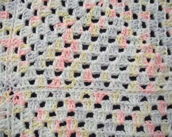 Crocheted Granny Squares Baby Blanket in pastel colors