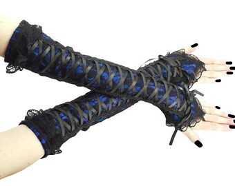 long womens gloves extra long fingerless gloves arm warmers gothic burlesque evening gloves black gloves gothic wedding black blue 025