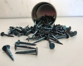 Qty: 140 Vintage Cross Blued Webbing Tacks, Upholstery Tack, 12/16 inch length, Vintage Hardware, Steel Nails, Free Shipping