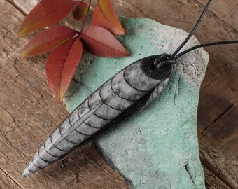 One ORTHOCERAS FOSSIL Pendant - Fossil Jewelry, Orthoceras Pendant, Orthoceras Jewelry Fossil Necklace, Polished Stone, Fossil Gift E0358