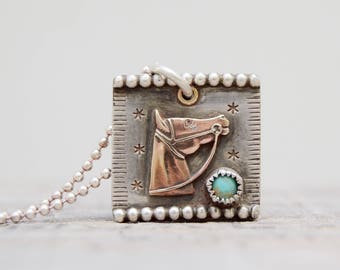 Horse Turquoise Sterling Silver Necklace .CowGirl . Sterling Necklace . Necklace. Handmade . Rustic . Earthy . Boho .
