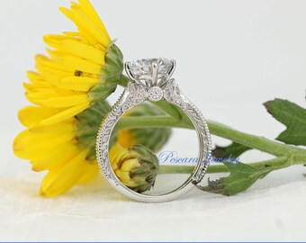 2.1 Ctw Vintage Engagement Ring, Art Deco Promise Ring, CZ round bridal ring, anniversary ring, sterling silver
