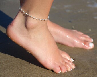 Rosary chain anklet - sterling silver chain anklet - silver pyrite stone anklet - foot bracelet - ankle bracelet - rosary stone ankle