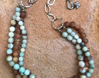 Druzy beaded necklace, Earthy necklace, Muti- strand necklace, Beaded jewelry, Gemstone jewelry
