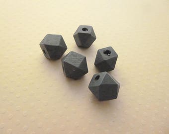 Lot 5 12mm grey - PB12 0717 faceted wooden beads