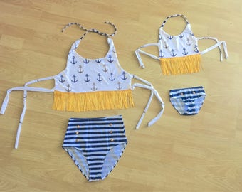 Baby Swimsuit Toddler Swimsuit Girl Swimsuit Toddler Swimwear Girl Mother Daughter Swimwear Anchor Nautical Bathing Suit mothers day gift